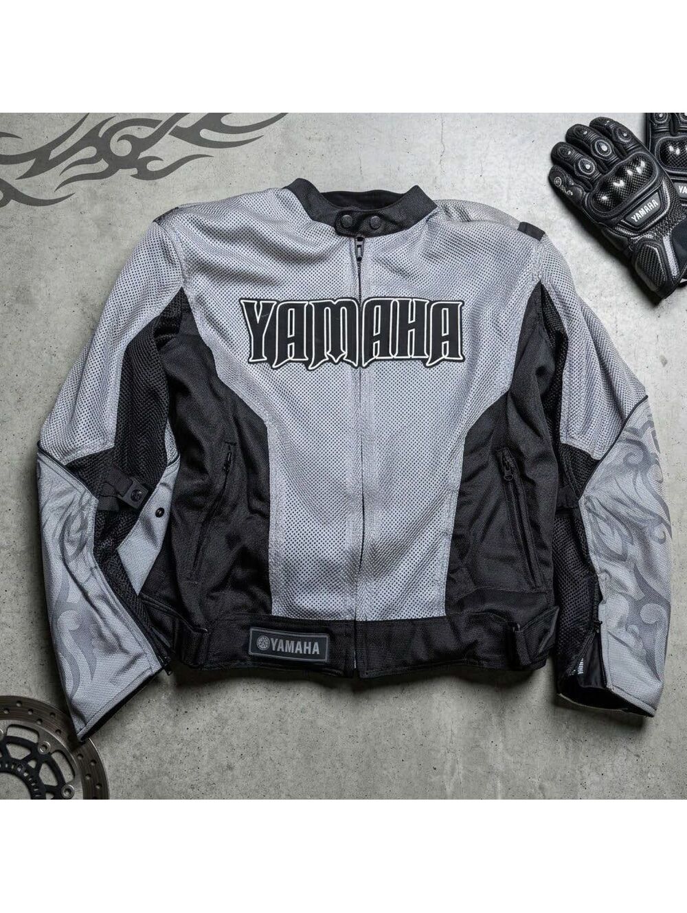 Y2K Yamaha Racing Mesh Motorcycle Jacket Tribal Sleeves Armor Motocore XL
